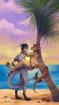  anthro beach bikendi_lalakea duo fish hi_res holding_(disambiguation) kangaroo macropod male male/male mammal marine marsupial mataki sea seaside shark sunset water 