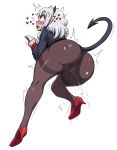  big_butt blush bodily_fluids butt clothing demon female genital_fluids genitals helltaker hi_res high_heels horn horned_humanoid humanoid jadf legwear modeus_(helltaker) not_furry orgasm pantyhose pussy pussy_juice solo spade_tail thick_thighs 