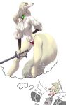 anthro breasts canid canine cat771115 clothed clothing duo female fur hi_res holding_object holding_sword holding_weapon mammal melee_weapon panties shirt simple_background sword topwear underwear weapon white_background 