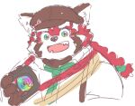  2021 ailurid anthro biped black_nose camera clothed clothing hat headgear headwear kemono lifewonders male mammal natamaru_a necktie portrait red_body red_panda shirt simple_background sketch solo tokyo_afterschool_summoners topwear video_games white_background white_body zhurong_(tas) 