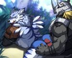  absurd_res anal anal_penetration armor ass_up bandai_namco big_muscles blackwargreymon butt clothed clothing digimon digimon_(species) drks duo erection fur genitals hair hand_on_butt hi_res looking_pleasured male male/male muscular on_butt penetration penile penile_penetration penis penis_in_ass penis_on_ass smile tongue tongue_out topwear wargreymon weregarurumon 