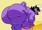  anthro areola bent_over big_breasts big_butt black_hair breasts butt catty_(undertale) curvy_figure domestic_cat fangs felid feline felis female flabby_arms hair hanging_breasts happy hi_res huge_breasts huge_butt huge_thighs leaning_on_object looking_at_viewer looking_back looking_back_at_viewer love_handles mammal nipples nondelismell nude obese obese_anthro obese_female open_mouth open_smile overweight overweight_anthro overweight_female rear_view simple_background smile solo thick_thighs three-quarter_view undertale_(series) voluptuous yellow_sclera 