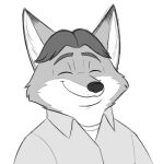  2018 anthro biped canid canine clothed clothing disney eyes_closed fox gideon_grey male mammal monochrome portrait shirt simple_background skunkbutt_(artist) solo topwear white_background zootopia 