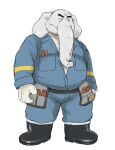 2021 anthro belly biped bottomwear clothing elephant elephantid flappydog grey_body humanoid_hands kemono male mammal overweight overweight_male pants proboscidean shirt simple_background solo topwear white_background 