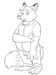  2019 anthro biped bottomwear canid canine clothing disney fox gideon_grey hi_res humanoid_hands male mammal monochrome pants shirt simple_background skunkbutt_(artist) slightly_chubby solo topwear white_background zootopia 