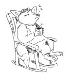  2018 anthro beverage biped bottomwear canid canine clothing coffee disney eyes_closed fox gideon_grey male mammal monochrome mug nobby_(artist) pants shirt simple_background sitting sleeping slightly_chubby solo topwear white_background zootopia 