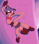  anthro bottomwear brand_new_animal breasts canid canine clothing dipstick_tail female flattened hair hi_res leg_markings looking_down mammal markings michiru_kagemori mizuriba raccoon_dog red_clothing red_shirt red_tank_top red_topwear shirt short_hair shorts socks_(marking) solo studio_trigger tail_markings tank_top tanuki topwear 