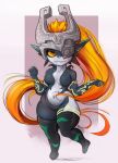  2021 5_fingers breasts bugplayer clothing digital_media_(artwork) featureless_breasts female fingers hair hi_res humanoid imp legwear midna mostly_nude navel nintendo not_furry orange_eyes orange_hair orange_sclera potbelly short_stack smile snaggle_tooth the_legend_of_zelda thigh_highs twili twilight_princess video_games 