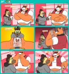  2021 anthro blush bottomwear canid canine canis clothing comic domestic_dog duo english_text hi_res humanoid_hands hyaenid leonthelionel male mammal orange_body overweight overweight_male pants rorik_(the_human_heart) shirt sidney_(the_human_heart) text the_human_heart_(game) topwear video_games visual_novel 