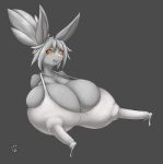  2021 absurd_res anthro areola big_breasts bodily_fluids breasts bust_portrait camisole clothing color_contrast domestic_cat fayh felid feline felis female grey_background greyscale hi_res huge_breasts hybrid lactating lactating_through_clothing lagomorph leporid long_nipples looking_at_viewer mammal milk monochrome nipple_outline nipples open_mouth open_smile orange_eyes portrait puffy_areola rabbit signature simple_background smile smiling_at_viewer solo vant_talon wet wet_clothing year 