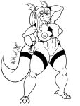  2020 anthro bandai_namco big_breasts big_butt black_and_white breasts butt digimon digimon_(species) female genitals guilina_(lucedo) guilmon hair monochrome mrxrickyx navel nipples non-mammal_breasts nude pussy solo thick_thighs wide_hips 