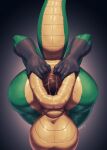  2021 anal_juice anthro anus balls big_anus big_balls big_butt bodily_fluids butt canid canine dragon fox gaping gaping_anus genitals gloves_(marking) gradient_background green_body gynomorph_(lore) hands_behind_back hi_res huge_anus huge_balls hybrid hyper hyper_anus jin_(jindragowolf) jindragowolf male mammal markings multicolored_body muscular nude presenting presenting_anus presenting_hindquarters puffy_anus raised_tail rear_view scalie simple_background solo spread_anus spreading stretched_anus thick_tail 