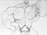  anthro big_muscles bodily_fluids flexing hi_res huge_muscles hyper hyper_muscles kosmonius kumatetsu male mammal monochrome muscular muscular_arms pecs pubes solo sweat the_boy_and_the_beast ursid vascular veiny_muscles 
