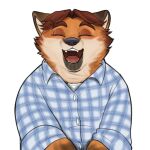  1:1 2016 alpha_channel anthro biped black_nose brown_body brown_hair canid canine clothing disney eyes_closed fox gideon_grey hair lassenby male mammal overweight overweight_male shirt simple_background solo topwear transparent_background zootopia 