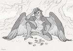 2021 alsares anthro avian beak bird digital_media_(artwork) feathered_wings feathers feet fingers male owl solo toes wings 