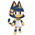  1:1 :3 animal_crossing animal_humanoid ankha_(animal_crossing) anthro armwear big_eyes blue_armwear blue_clothing blue_hair blue_legwear cat_humanoid clothing domestic_cat egyptian_clothing egyptian_headdress felid felid_humanoid feline feline_humanoid felis female fur hair hi_res humanoid jewelry legwear mammal mammal_humanoid markings necklace neco-arc nintendo simple_background smile solo striped_markings striped_tail stripes stubby_(artist) tail_markings video_games white_background yellow_body yellow_fur 