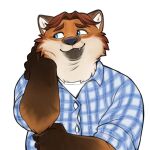  1:1 2016 alpha_channel anthro black_nose blue_eyes brown_body brown_hair canid canine clothing cute_fangs disney fox gideon_grey hair humanoid_hands lassenby male mammal overweight overweight_male shirt simple_background solo topwear transparent_background zootopia 