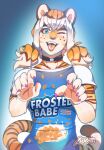  blue_eyes breasts choker claws clothed clothing felid female freckles hi_res jewelry looking_at_viewer luxarman mammal necklace one_eye_closed open_mouth pancake_(character) pantherine signed stripes tiger tongue tongue_out 