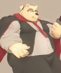  2021 acdim anthro bottomwear cape clothing eyewear glasses halloween halloween_costume hi_res holidays humanoid_hands kemono leib_(tas) lifewonders male mammal overweight overweight_male pants polar_bear shirt smoking solo tokyo_afterschool_summoners topwear ursid ursine video_games 