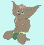  2021 abs absurd_res anthro arm_tuft barefoot belly biceps big_ears big_quads blue_background blue_eyes braided_mane bristol bulge cheek_tuft chin_tuft claws closed_frown clothed clothed_anthro clothed_male clothing colored deltoids digital_drawing_(artwork) digital_media_(artwork) dutch_angle ear_tuft eyebrows facial_tuft fan_character feet flat_colors fluffy_ears full-length_portrait fur green_speedo grey_body grey_ears grey_eyebrows grey_face grey_fur grey_inner_ear grey_nose grey_pseudo_hair hands_behind_back hi_res kneeling league_of_legends male male_anthro mammal mane muscular muscular_anthro muscular_male navel nipples nue_(kohomaru) obliques pecs pink_nipples portrait pseudo_hair raised_eyebrows riot_games serratus short_anthro short_male simple_background skimpy solo three-quarter_view topless topless_anthro topless_male tuft video_games white_arms white_belly white_body white_chest white_claws white_ears white_face white_feet white_fur white_legs white_mane white_pubes white_toes worried yordle 