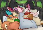  anonymous_artist blue_eyes capreoline car cashmere_(tfh) cervid comet_(tfh) cuddling dancer_(tfh) eyes_closed female feral fur group hi_res lidded_eyes mammal pillow pomfy_(tfh) purple_eyes reindeer sleeping them&#039;s_fightin&#039;_herds vehicle velvet_reindeer_(tfh) vixen_(tfh) 