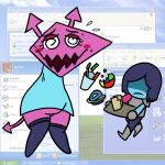  1:1 blue_body blue_hair blue_skin blush bodily_fluids clothed clothing darkner deltarune dress duo eating female frown google google_chrome hair hair_over_eyes human internet_explorer katznono kris_(deltarune) male mammal microsoft microsoft_windows monster no_underwear pink_body pink_skin screencap screencap_background slightly_chubby spiral_eyes sweat undertale_(series) video_games virovirokun windows_xp 