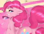  2021 amanddica anthro blowup_background blue_eyes breasts butt cutie_mark ears_down earth_pony equid equine eyebrows eyelashes female floppy_ears friendship_is_magic fur hair hasbro hi_res horse looking_at_viewer looking_back looking_back_at_viewer mammal my_little_pony nude pink_body pink_fur pink_hair pink_tail pinkie_pie_(mlp) pivoted_ears pony simple_background smile solo 