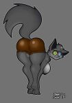  anthro areola big_breasts big_butt biped black_nipples black_nose bottomwear breasts butt camel_toe canid canine canis cheek_tuft clothed clothing darksheep46 davidthewolfx10_(artist) davilling_(davidthewolfx10) diana_(davidthewolfx10) digital_media_(artwork) disney english_text eye_scar eyebrow_through_hair eyebrows facial_scar facial_tuft feet female fur grey_background grey_body grey_fur hair hi_res huge_breasts hypnosis hypnotic_eyes inner_ear_fluff looking_at_viewer looking_back looking_back_at_viewer mammal mind_control nipples plantigrade raised_tail scar shorts silly_face simple_background smile solo spiral_eyes spread_legs spreading teeth text the_jungle_book topless translucent translucent_hair tuft wide_hips wolf 