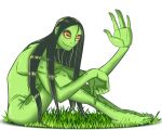  2021 5:4 amphibian breasts digital_drawing_(artwork) digital_media_(artwork) fantasy000 female frog grass green_body green_skin hair hi_res horizontal_pupils humanoid looking_at_viewer non-mammal_breasts plant pupils scp-811 scp_foundation smile solo 