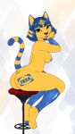  &lt;3 &lt;3_eyes 2021 animal_crossing ankha_(animal_crossing) anthro areola blue_hair breasts digital_media_(artwork) domestic_cat eyebrows eyelashes felid feline felis female fur hair hi_res ikea looking_at_viewer mammal nintendo nipple_piercing nipple_ring nipples piercing sitting smileeeeeee solo video_games yellow_body yellow_fur 