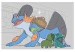  amphibian backpack biped blue_body blue_skin border chikorita feral grey_background gyu_hydrogen membrane_(anatomy) nintendo orange_body orange_sclera orange_skin pok&eacute;mon pok&eacute;mon_(species) quadruped simple_background size_difference swampert tongue totodile video_games white_border 