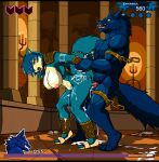  absurd_res anthro arm_tattoo black_bars blue_body blue_fur blue_hair bodily_fluids boss_fight butt butt_tattoo candle canid canine canis chain cum cum_inside doggystyle dominant dominant_male droll3 drooling duo female fox from_behind_position fur gameplay_mechanics genital_fluids hair health_bar hi_res holding_arm kiday_(kiday) krystal krystal&#039;s_staff legend_of_krystal letterbox male male/female mammal messy_room nintendo pillars ruins saliva sex shaky_legs shoulder_guards side_view star_fox submissive submissive_female tattoo temple tomb video_games white_body white_fur wolf 