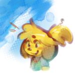  animal_crossing anthro blonde_hair canid canine canis domestic_dog female fur hair happy isabelle_(animal_crossing) mammal nintendo open_mouth panken solo video_games yellow_body yellow_fur 