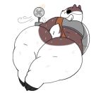  2021 anthro badger badgerclops belly big_butt biped bodily_fluids brown_body butt cartoon_network electric_fan eye_patch eyewear mammal mao_mao:_heroes_of_pure_heart mustelid musteline overweight sacredsun519 simple_background solo sweat white_background white_body 