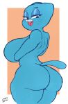  2021 alternate_version_at_source anthro big_breasts big_butt blue_body border breasts butt cartoon_network curvy_figure domestic_cat felid feline felis female hi_res huge_breasts huge_butt looking_back mammal mature_anthro mature_female narrowed_eyes nicole_watterson nude open_mouth portrait rear_view signature sleepyscientist solo standing the_amazing_world_of_gumball thick_thighs three-quarter_portrait voluptuous white_border wide_hips 
