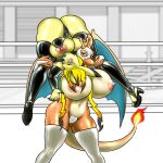  1:1 absurd_res anthro anthro_on_anthro big_breasts breasts charizard duo female female/female hellbridge hi_res huge_breasts kara_(dandarkheart) mask nintendo pikachu pok&eacute;mon pok&eacute;mon_(species) pussy_tape video_games wrestling 