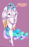  absurd_res anthro bodily_fluids darklunar equid equine feathered_wings feathers female friendship_is_magic hair hasbro hi_res horn horse mammal multicolored_hair my_little_pony nude pregnant pregnant_female princess_celestia_(mlp) solo white_body winged_unicorn wings 
