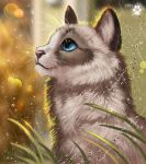  2021 ambiguous_gender blue_eyes digital_media_(artwork) domestic_cat felid feline felis feral flashw mammal raining smile solo whiskers 