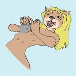  1:1 aarqon ambiguous_gender anthro arched_back blonde_hair breast_play breast_squish breasts brown_body brown_fur duo erect_nipples female freckles fur hair lutrine lying male male/female mammal mustelid navel nipples on_back one_eye_closed sex squish titfuck wink 