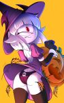  10:16 butt clothed clothing cyclops dress female hi_res jack-o&#039;-lantern legwear not_furry orange_background panties raised_clothing raised_dress simple_background solo thigh_highs tobitobi90 underwear 