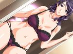  1girl artist_request big_breasts bra breasts character_request cleavage complets dutch_angle female hobara_naoko huge_breasts jewelry large_breasts lingerie long_hair mama_shibori_2 mame mature milf navel panties perfection purple_bra purple_hair purple_panties ring solo source_request underwear underwear_only 