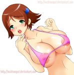  areola_slip breasts brown_hair ecchi_senpai green_eyes hot huge_breasts kisala micro_bikini nipple_slip rogue_galaxy seductive 