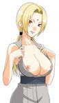  blonde_hair breasts naruto nipples open_clothes open_shirt orange_eyes shinagawa_ham shirt tsunade 