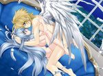  1girl ashe_(under_the_moon) barefoot blonde_hair blue_eyes blue_hair breasts game_cg hetero jpeg_artifacts large_breasts long_hair nude sena_(under_the_moon) sex sideboob toujou_sakana under_the_moon wings yellow_eyes 