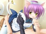  69 animal_ears artist_request bell blush cat_ears cat_tail catgirl censored cfnm clothed_female_nude_male clothed_on_nude girl_on_top licking maid male nude nude_male penis purple_hair short_hair tail yellow_eyes 
