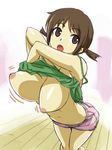  breasts brown_hair camisole hinako_(issho_ni_training) issho_ni_training large_breasts michael nipples open_mouth short_hair shorts solo twintails undressing 