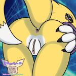  1:1 albinoraynedeer anthro anus bandai_namco binary_code butt butt_grab digimon digimon_(species) female genitals hand_on_butt hi_res looking_at_viewer pussy raised_tail renamon solo 