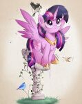  ambiguous_gender avian bird bugplayer cutie_mark equid equine feathered_wings feathers female feral friendship_is_magic fur grass hair hasbro hi_res hooves horn mammal my_little_pony plant purple_body purple_eyes purple_feathers purple_fur purple_hair twilight_sparkle_(mlp) winged_unicorn wings 