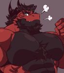  absurd_res anthro beard big_muscles big_pecs black_hair black_horn chest_tuft clothed clothing dragon facial_hair hair hi_res horn jugger_(character) juggermelon male muscular muscular_anthro muscular_male pecs red_body solo topless tuft 