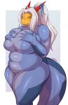  absurd_res aisyah_zaskia_harnny anthro big_breasts breasts clothing curvy_figure dragon female hair harnny hi_res horn huge_breasts looking_at_viewer mature_anthro mature_female metroid nintendo red_horn scalie simple_background slightly_chubby standing video_games voluptuous zero_suit 